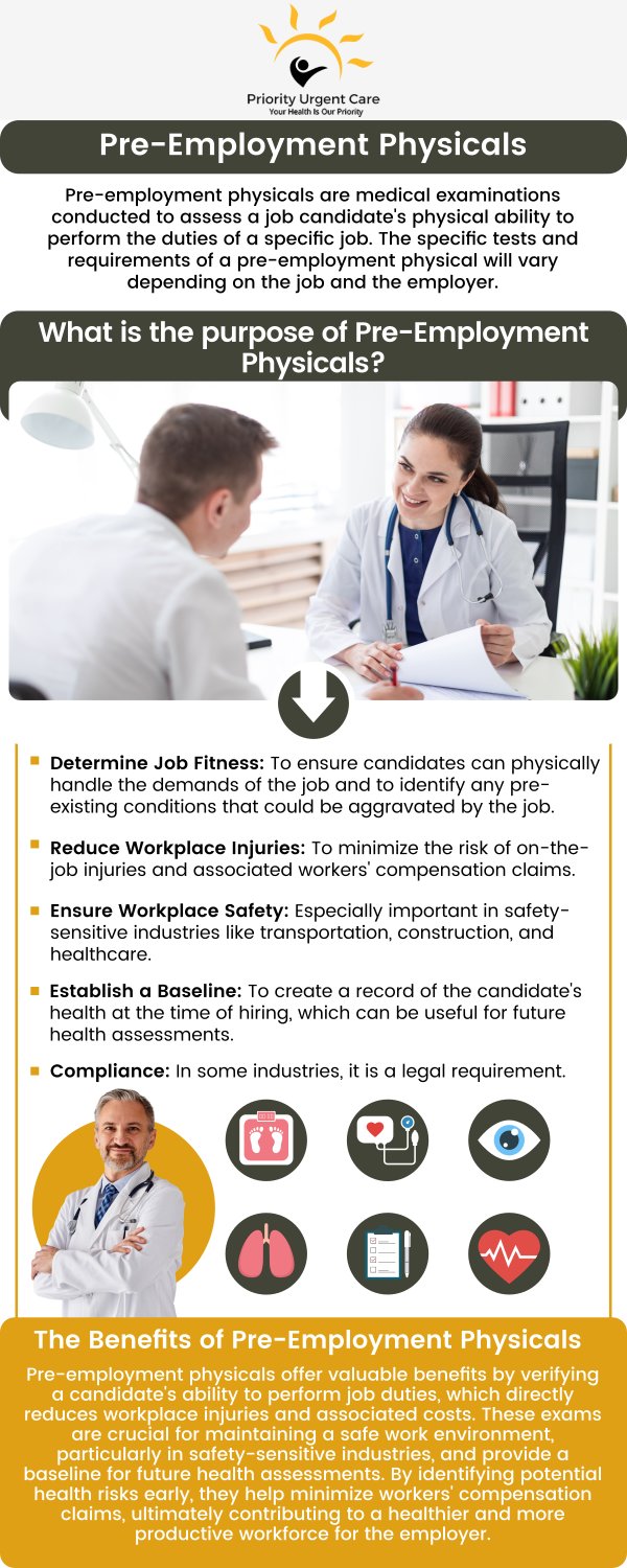 Priority Urgent Care & Walk-In Clinic offers comprehensive pre-employment physicals to help you meet job requirements. Our skilled team provides thorough health evaluations quickly and efficiently. Visit us for reliable and convenient pre-employment physicals to get you ready for work. We ensure all necessary screenings and paperwork are completed accurately. For more information, contact us today or simply walk in. We are conveniently located at 2909 Berlin Turnpike, Newington, CT 06111. Priority Urgent Care & Walk-In Clinic offers comprehensive pre-employment physicals to help you meet job requirements. Our skilled team provides thorough health evaluations quickly and efficiently. Visit us for reliable and convenient pre-employment physicals to get you ready for work. We ensure all necessary screenings and paperwork are completed accurately. For more information, contact us today or simply walk in. We are conveniently located at 2909 Berlin Turnpike, Newington, CT 06111.