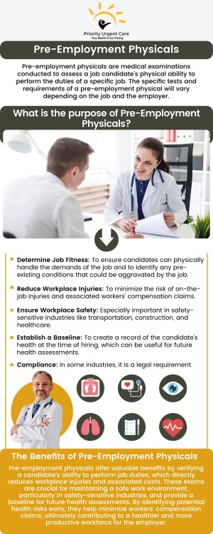Priority Urgent Care & Walk-In Clinic offers comprehensive pre-employment physicals to help you meet job requirements. Our skilled team provides thorough health evaluations quickly and efficiently. Visit us for reliable and convenient pre-employment physicals to get you ready for work. We ensure all necessary screenings and paperwork are completed accurately. For more information, contact us today or simply walk in. We are conveniently located at 2909 Berlin Turnpike, Newington, CT 06111. Priority Urgent Care & Walk-In Clinic offers comprehensive pre-employment physicals to help you meet job requirements. Our skilled team provides thorough health evaluations quickly and efficiently. Visit us for reliable and convenient pre-employment physicals to get you ready for work. We ensure all necessary screenings and paperwork are completed accurately. For more information, contact us today or simply walk in. We are conveniently located at 2909 Berlin Turnpike, Newington, CT 06111.