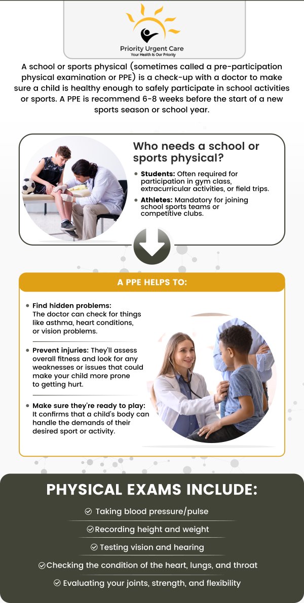 Looking for a school or sports physical for your child? Priority Urgent Care & Walk-In Clinic offers quick and convenient school, sports, and camp physicals. It is recommended to secure an appointment through our booking application (SOLV) to reserve your time slot. Contact us today for more information. We have convenient locations to serve you in Ellington CT, Unionville CT, East Haven CT, Cromwell CT, Oxford, CT and Newington, CT. Looking for a school or sports physical for your child? Priority Urgent Care & Walk-In Clinic offers quick and convenient school, sports, and camp physicals. It is recommended to secure an appointment through our booking application (SOLV) to reserve your time slot. Contact us today for more information. We have convenient locations to serve you in Ellington CT, Unionville CT, East Haven CT, Cromwell CT, Oxford, CT and Newington, CT.