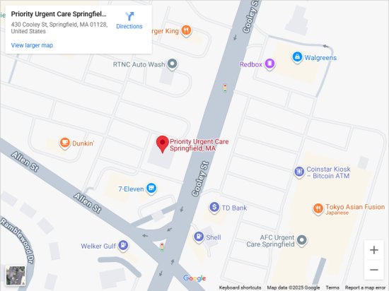 Directions to Priority Urgent Care and Walk In Medical Practice in Springfield, MA