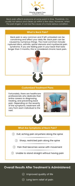 If you are experiencing back pain, come to Priority Urgent Care and Walk-In Clinic for treatment! Our specialists can help relieve your pain and restore your function. For more information, please contact us or request an appointment online. We have convenient locations to serve you in Cromwell CT, East Haven CT, Ellington CT, Newington, CT, Oxford, CT and Unionville CT. If you are experiencing back pain, come to Priority Urgent Care and Walk-In Clinic for treatment! Our specialists can help relieve your pain and restore your function. For more information, please contact us or request an appointment online. We have convenient locations to serve you in Cromwell CT, East Haven CT, Ellington CT, Newington, CT, Oxford, CT and Unionville CT.