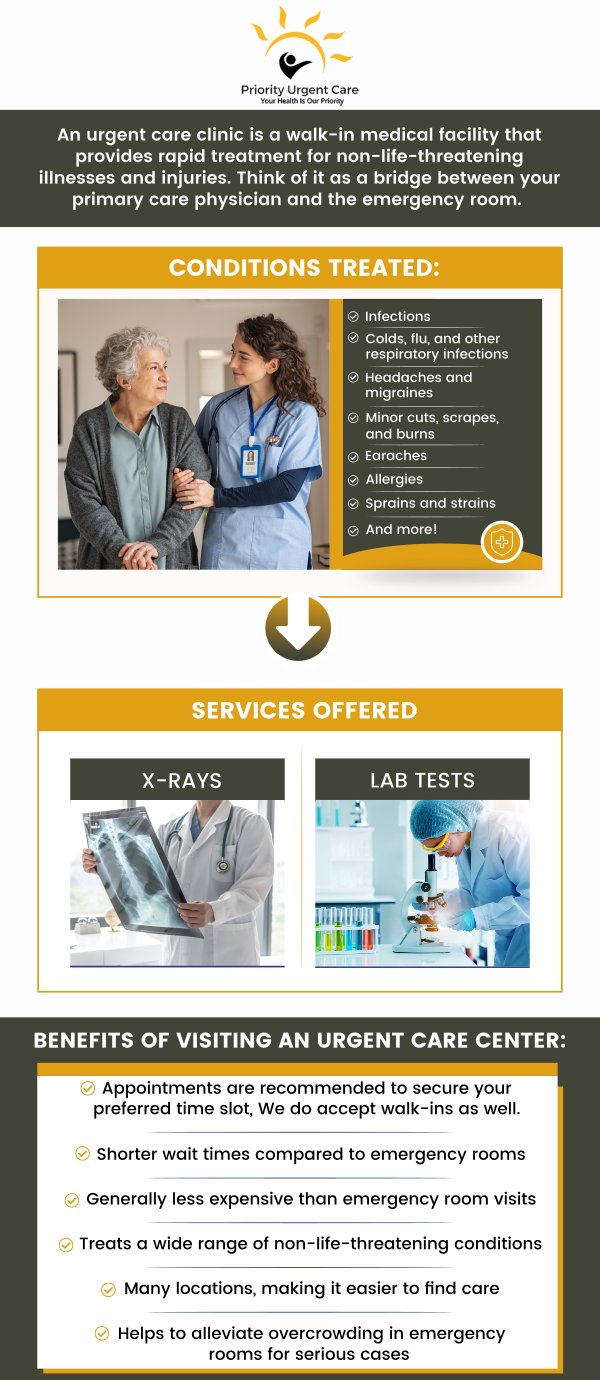 At Priority Urgent Care, we understand that illnesses and injuries can occur without warning, and the need for prompt, efficient medical attention is crucial. Our Walk-In Medical Care services are designed for such unforeseen circumstances, providing immediate care without the need for an appointment. Whether it's a minor injury, a sudden fever, or anything in between, our experienced medical professionals are equipped to offer the quality care you need to get back on the path to wellness. For more information, please contact us today. You can also book an appointment online or simply walk-in. We have convenient locations to serve you in Ellington CT, Unionville CT, East Haven CT, Cromwell CT, Oxford, CT and Newington, CT. At Priority Urgent Care, we understand that illnesses and injuries can occur without warning, and the need for prompt, efficient medical attention is crucial. Our Walk-In Medical Care services are designed for such unforeseen circumstances, providing immediate care without the need for an appointment. Whether it's a minor injury, a sudden fever, or anything in between, our experienced medical professionals are equipped to offer the quality care you need to get back on the path to wellness. For more information, please contact us today. You can also book an appointment online or simply walk-in. We have convenient locations to serve you in Ellington CT, Unionville CT, East Haven CT, Cromwell CT, Oxford, CT and Newington, CT.